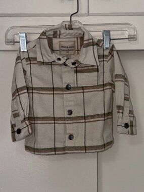 Stitch & Stone Collared Brown, Green, and Cream Plaid Shirt Jacket